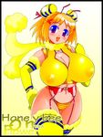  1girl amano_taiki bee_girl blush breasts cleavage detached_sleeves female huge_breasts insect_girl lowres open_mouth orange_hair panties red_eyes shi_osuta_ooyake short_hair smile solo underwear 