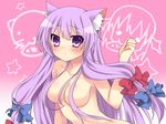  :&lt; animal_ears bad_id bad_pixiv_id blush bow breasts buri_hamachi cat_ears etou_(cherry7) hair_bow hair_censor hair_over_breasts kemonomimi_mode koakuma large_breasts long_hair nude patchouli_knowledge purple_eyes purple_hair solo touhou 