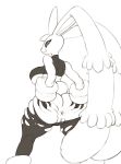  anthro anus big_butt butt clothing female greyscale looking_back lopunny monochrome nintendo pok&eacute;mon pok&eacute;mon_(species) pussy robotjoe smile solo spread_butt spreading standing tight_clothing torn_clothing video_games 