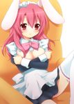  animal_ears breast_hold breasts bunny_ears cleavage covering large_breasts maid original pussy_juice pussy_juice_stain sakura_(usashiro_mani) solo thighhighs usashiro_mani 
