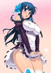  :o alternate_color amane_(dream_c_club) apron bangs bare_shoulders blue_eyes blue_hair blush bow bow_legwear breasts buttons cleavage_cutout covered_nipples covering covering_crotch detached_sleeves dream_c_club dream_c_club_(series) dress elbow_gloves embarrassed fingerless_gloves gloves hair_bow lace large_breasts long_hair looking_at_viewer ootomo_takuji open_mouth ribbon shadow short_dress solo standing surprised thighhighs thighs white_legwear zettai_ryouiki 