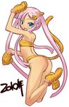  2010 animal_ears animal_print artist_request ass bikini blue_eyes cat_paws fang flat_chest koihime_musou long_hair looking_back midriff paws pink_hair solo sonshoukou swimsuit tail tiger_ears tiger_print twintails very_long_hair 