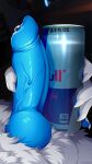  absurd_res anatomically_inaccurate animal_genitalia animal_penis anthro balls beverage beverage_can blue_penis bodily_fluids canid canine canine_genitalia canine_penis canis claws comparing demdoq detailed_background digital_media_(artwork) energy_drink english_text erection fluffy fur genital_fluids genitals hi_res inside knot leaking_precum male mammal nude penis precum red_bull size_difference solo text vein veiny_penis white_body white_fur wolf 
