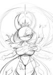  big_breasts breasts clothing cocco disney dress female hekapoo hi_res horn horned_humanoid humanoid humanoid_pointy_ears imminent_attack lidded_eyes line_art looking_at_viewer monochrome motion_lines not_furry open_mouth solo star_vs._the_forces_of_evil tight_clothing unitard weapon 