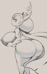  big_breasts big_butt black_tiara breasts butt cocco disney female fire hair hekapoo hi_res holding_breast horn horned_humanoid humanoid lidded_eyes long_hair looking_at_viewer looking_back looking_back_at_viewer monochrome nipples not_furry nude simple_background solo star_vs._the_forces_of_evil 