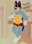  anthro australian_cattle_dog bandit_heeler beverage bluey_(series) bulge canid canine canis cattledog chubby_male clothing coffee domestic_dog herding_dog hi_res male mammal nipples pastoral_dog slightly_chubby solo toxicratt underwear 