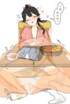  bangs bar_censor black_hair blush bow breasts censored closed_eyes collarbone commentary_request female_masturbation fingering food fruit grabbing_own_breast hair_bow houshou_(kancolle) implied_masturbation iwao_(iwaogom) japanese_clothes kantai_collection kimono kotatsu long_hair loose_socks mandarin_orange masturbation open_mouth pink_bow pink_kimono ponytail simple_background socks table thought_bubble toe_scrunch translation_request trembling white_socks x-ray 