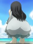  1girl ass barefoot black_hair cloud dress from_behind full_body haruyama_kazunori heybot! long_hair nejiyanagi_yuuko pale_skin pantylines solo 
