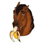  1:1 2022 alpha_channel amber18db ambiguous_gender banana blue_eyes brown_body brown_hair brown_mane digital_media_(artwork) dolero equid equine eyebrows feral food fruit hair headshot_portrait horse looking_at_viewer mammal mane open_mouth plant portrait simple_background solo teeth tongue 