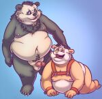  2023 anthro bear belly big_belly black_body blue_background duo genitals giant_panda hi_res humanoid_genitalia humanoid_hands humanoid_penis korndoggychub male male/male mammal moobs navel nipples overweight overweight_male penis petplay roleplay simple_background white_body 
