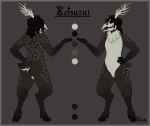  anthro antlers bone butt cervine deer digitigrade hair hi_res hooves horn long_hair male mammal skull solo spots spotted_body standing voirath 