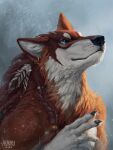  2023 5_fingers anthro brown_body brown_fur canid canine canis digital_media_(artwork) ear_piercing ear_ring fingers fur male mammal piercing ring_piercing smile solo tan_body tan_fur tribal white_body white_fur wolf 