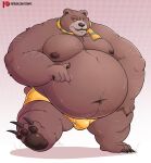  2023 absurd_res anthro bear belly big_belly brown_body bulge clothing hi_res male mammal moobs navel nipples obese obese_male overweight overweight_male papa_bear_(puss_in_boots) puss_in_boots_(film) puss_in_boots_the_last_wish scar scarf solo stompsthecroc underwear 