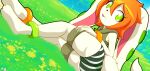  anthro barefoot buckhori butt feet female freedom_planet galaxytrail grass_field green_eyes hi_res milla_basset solo tongue tongue_out young 