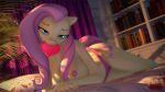  &lt;3 3d_(artwork) absurd_res anthro anthrofied bed bedroom_eyes blue_eyes bookshelf breasts clothing digital_media_(artwork) equid equine fluttershy_(mlp) friendship_is_magic furniture hair hasbro hi_res looking_at_viewer loveslove mammal my_little_pony narrowed_eyes nipples on_bed panties pink_hair seductive shadow underwear 