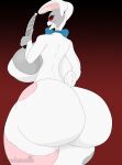 2022 absurd_res big_breasts big_butt black_eyes bow_tie breasts butt eyelashes female five_nights_at_freddy&#039;s hi_res holding_knife holding_object huge_breasts huge_butt knife lagomorph leporid mammal open_mouth rabbit red_sclera scottgames scut_tail short_tail solo stemingbunbun tail vanny_(fnaf) 