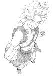  1boy absurdres boku_no_hero_academia greyscale highres horikoshi_kouhei kirishima_eijirou looking_at_viewer male_focus monochrome open_mouth sharp_teeth short_hair simple_background sketch smile spiked_hair teeth white_background 