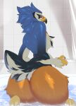  ambiguous_gender anthro avian beak big_butt bird butt claws hi_res huge_butt looking_at_viewer looking_back looking_back_at_viewer nude partially_submerged rear_view riolutiny scuted_hands scutes smile solo water 