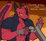  60percentscalie anthro clothed clothing cygnis_flayinthere doom_(series) dragon fingerless_gloves gloves gun guncaster handwear holding_gun holding_object holding_shotgun holding_weapon horn id_software jacket looking_at_viewer male muscular muscular_male open_clothing open_jacket open_topwear pupils ranged_weapon red_eyes reptile sawed-off_shotgun scalie shell_(projectile) shotgun shotgun_shell slit_pupils solo topwear weapon wings yellow_sclera 
