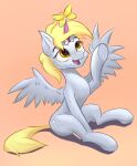  absurd_res arthropod blonde_hair butterfly chest_tuft cutie_mark derpy_hooves_(mlp) digital_media_(artwork) equid equine eyebrows fake_horns feathered_wings feathers female feral friendship_is_magic gouransion grey_body grey_feathers hair hasbro hi_res insect lepidopteran looking_up mammal my_little_pony pegasus simple_background sitting smile solo spread_wings tail tuft wings yellow_eyes yellow_tail 