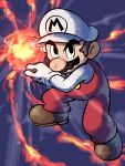  1boy facial_hair fire_mario fireball gloves highres looking_at_viewer mario mario_&amp;_luigi_rpg mario_&amp;_luigi_rpg_(style) mario_(series) mustache overalls red_overalls shirt white_gloves white_headwear white_shirt ya_mari_6363 