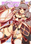  1girl :d animal_ears ass_visible_through_thighs blush breasts brown_eyes chest_jewel cowboy_shot detached_sleeves grey_hair long_hair low_twintails medium_breasts nia_(blade)_(xenoblade) nia_(xenoblade) smile solo thighhighs thighs twintails very_long_hair virus-g xenoblade_chronicles_(series) xenoblade_chronicles_2 