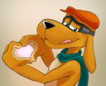  &lt;3 anthro canid canine canis clothed clothing domestic_dog eyewear go_dog_go!_(series) goggles hat headgear headwear licking licking_lips looking_at_viewer male mammal paw_barker scarf simple_background solo tongue tongue_out topless topless_male zurdomon 