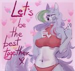  &lt;3 &lt;3_eyes anthro artechka big_breasts breasts canid canine canis clothed clothing eyelashes facial_markings female five_nights_at_freddy&#039;s five_nights_at_freddy&#039;s:_security_breach fur grey_body grey_fur hair hand_on_chest head_markings hi_res holidays looking_at_viewer mammal markings navel one_eye_closed panties pink_background purple_hair red_clothing red_panties red_topwear red_underwear roxanne_wolf_(fnaf) scottgames simple_background solo text topwear underwear valentine&#039;s_day white_body white_fur wide_hips wink winking_at_viewer wolf yellow_eyes 
