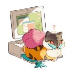  ? alternate_size artist_name computer fangs highres keyboard_(computer) looking_at_viewer no_humans open_mouth pokemon pokemon_(creature) raikou red_eyes simple_background solo teeth teletelo watermark white_background 