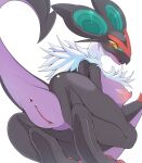  anus bat blush breasts dragon female generation_6_pokemon genitals hi_res looking_back mammal nintendo noivern open_mouth pokemon pokemon_(species) pussy raised_tail simple_background sloppy_bird solo tail white_background 