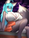  anthro big_breasts blush breasts canid canine clothed clothing faroula_twitt female female_anthro fingers fox fur hair hi_res looking_at_viewer mammal smile solo tail white_body white_fur 