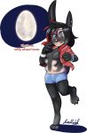  2022 6_breasts alpha_channel black_body black_fur blue_bottomwear blue_clothing blue_eyes blue_shorts bottomwear breasts clothing dialogue digital_media_(artwork) ear_piercing english_text facial_piercing female full_moon fur hi_res human human_to_anthro lagomorph looking_up mammal moomaid moon multi_breast nose_piercing nose_ring on_one_leg open_mouth piercing redshift_(reddrawsstuff) ring_piercing shorts simple_background solo species_transformation standing surprise text transformation transparent_background were werelagomorph wererabbit 