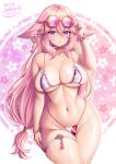 1girl animal_ears breasts cleavage floppy_ears fox_ears genshin_impact highres large_breasts long_hair looking_at_viewer navel pink_hair purple_eyes sevie solo stomach thighs white_background yae_miko 