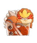  :&lt; artist_name box entei highres in_box in_container no_humans pokemon pokemon_(creature) red_eyes sideways_glance simple_background solo teletelo unamused watermark white_background 