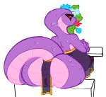  anthro butt clothing cobra female lavender_(slimetime) presenting presenting_hindquarters reptile scalie sitting slimetime snake solo translucent translucent_clothing 