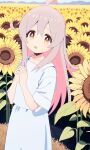  1girl absurdres bmgd flower genderswap genderswap_(mtf) highres long_hair onii-chan_wa_oshimai! open_mouth outdoors oyama_mahiro solo sunflower 