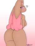  &lt;3 2022 absurd_res anthro arm_under_breasts big_breasts big_butt breasts brown_body brown_fur butt female fur generation_4_pokemon hair hi_res looking_at_viewer lopunny multicolored_body multicolored_fur nintendo nobori not_furry pink_eyes pokemon pokemon_(species) rear_view signature simple_background smile solo two_tone_body two_tone_fur white_background 