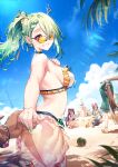  5girls absurdres adarin alternate_hairstyle animal_ears antlers bare_shoulders baseball_bat beach bikini blue_hair blue_sky bracelet breasts brown_hair ceres_fauna choker cleavage dark-skinned_female dark_skin earrings food frilled_bikini frills fruit green_hair green_nails hair_over_one_eye hakos_baelz highres holding_hands holocouncil hololive hololive_english irys_(hololive) jewelry large_breasts long_hair looking_at_viewer looking_back mole mole_under_eye mouse_ears mouse_girl multiple_girls nanashi_mumei ouro_kronii pointy_ears ponytail pov red_hair sand_castle sand_sculpture sideboob sky smile sunglasses swimsuit tsukumo_sana twintails virtual_youtuber watermelon yellow_eyes 