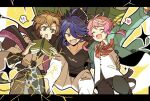  3boys ahoge amemura_ramuda androgynous arisugawa_dice brown_hair closed_eyes fang fling_posse green_eyes hakuuyori hypnosis_mic long_hair male_focus multiple_boys open_mouth pink_hair purple_eyes purple_hair short_hair yumeno_gentarou 