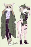  anthro blue_eyes bottomwear canid canine canis clothing domestic_dog fingerless_gloves fur fuyoudo624 girly gloves handwear hat headgear headwear hi_res lifewonders male mammal military_cap military_clothing pink_body pink_fur shorts solo tanetomo thigh_belt tokyo_afterschool_summoners 