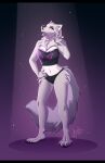  absurd_res anthro balco barefoot canid canine canis clothing crop_top digital_media_(artwork) feet female fingers fur grey_body grey_fur hand_on_hip hi_res mammal midriff navel neck_tuft rayne_(antillion123) shirt simple_background solo standing thong topwear tuft underwear wolf 