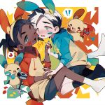  ! !! 2boys aged_down black_socks commentary_request cosplay dark-skinned_male dark_skin eye_contact fang green_eyes heart holding_hands hood hood_down hoodie looking_at_another male_focus minun minun_(cosplay) multiple_boys one_eye_closed open_mouth piers_(pokemon) plusle plusle_(cosplay) pokemon pokemon_(creature) pokemon_(game) pokemon_swsh raihan_(pokemon) rotom rotom_phone saku_anna shorts sleeves_past_elbows smile socks spoken_heart white_socks 