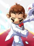  1boy bow bowtie brown_hair closed_eyes facial_hair formal gloves hat highres indoors jacket mario mario_(series) mustache official_alternate_costume pants petals red_bow red_bowtie short_hair suit super_mario_odyssey top_hat white_gloves white_jacket white_pants white_suit ya_mari_6363 