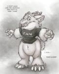 2023 4:5 alternate_species anthro bottomless claws clothed clothing dragon english_text flinters fur furred_dragon greyscale hi_res horn male monochrome short_tail solo squic_(character) tail text 