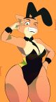  absurd_res black_clothing bunny_costume canid canine clothing costume diane_foxington dreamworks fox fox_tail fur green_eyes hi_res mammal necktie orange_body orange_fur simple_background the_bad_guys thick_thighs toonarscontent wide_hips yellow_body yellow_fur 