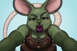  3:2 anthro breasts cleavage clothed clothing digital_media_(artwork) female first_person_view fur gretta_(tekandprieda) hi_res incoming_kiss kissing kissing_pov kissy_face lips lipstick makeup mammal murid murine puckered_lips rat rodent simple_background solo tekandprieda_(artist) the_rune_tapper thick_lips 