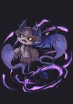  absurd_res ambiguous_gender anthro biped black_background black_sclera debidebi_debiru demon fur gingitsune_(artist) grey_body grey_fur hi_res horn japanese_description japanese_text jewelry membrane_(anatomy) membranous_wings necklace purple_theme semi-anthro simple_background solo spade_tail text translated translated_description wings yellow_eyes 