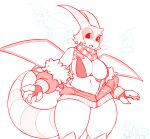  anthro big_breasts bra breasts cleavage clothed clothing female flygon generation_3_pokemon hi_res iriedono jacket looking_at_viewer nintendo open_clothing open_jacket open_topwear partially_clothed pokemon pokemon_(species) scarf sketch solo standing tail thick_tail thick_thighs topwear underwear wings 