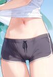  1girl close-up head_out_of_frame lower_body mignon navel original shirt short_shorts shorts solo stomach thigh_gap thighs wet 
