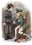  #johannathechocolatelover 2girls brown_hair commentary_request english_commentary green_eyes highres johanna_(sebastian_z) military military_uniform morisawa-yumi multiple_girls nazi original scho-ka-kola second-party_source short_hair uniform world_war_ii yuri 